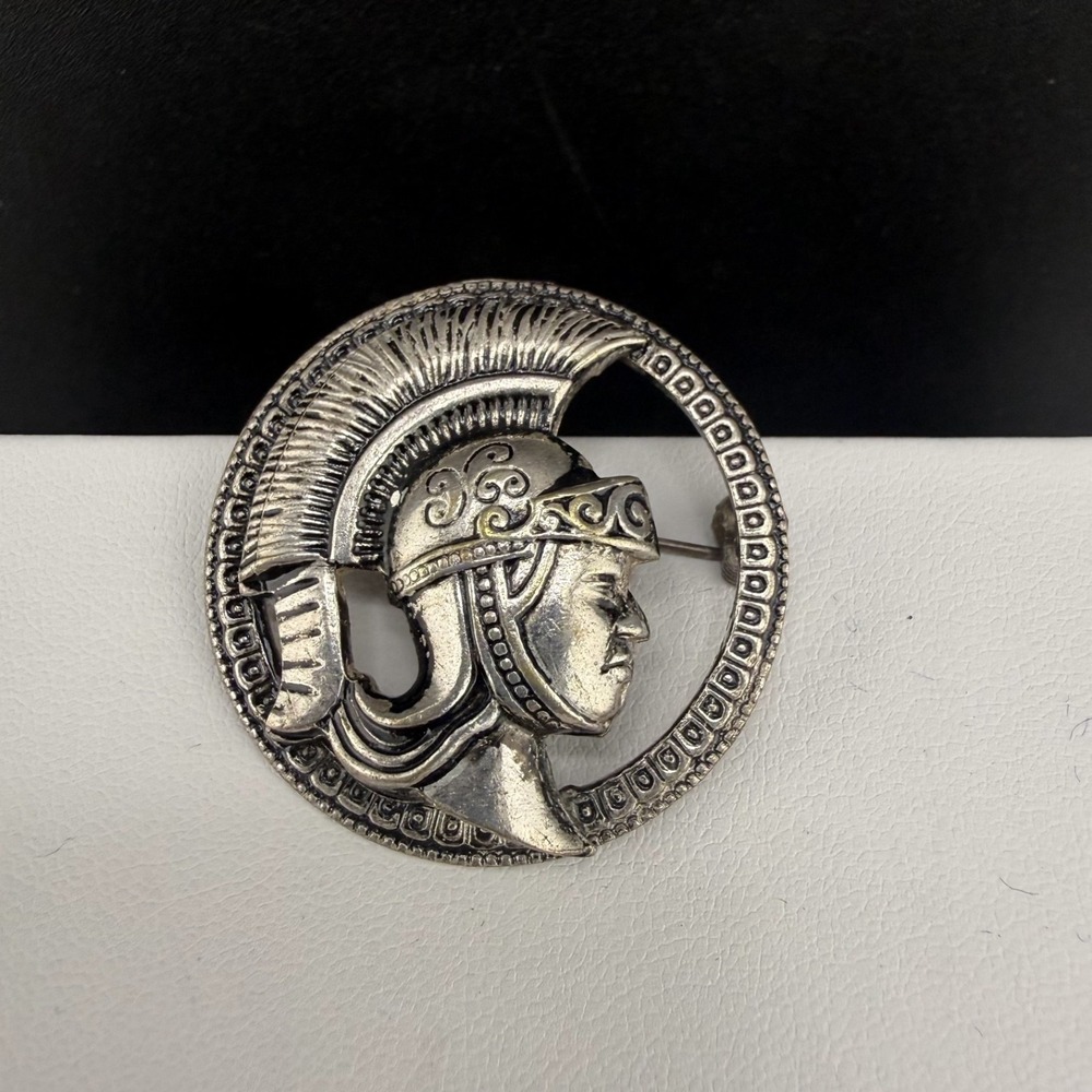 Vintage Brooch Silver Tone Roman Soldier Centurion Trojan Spain
